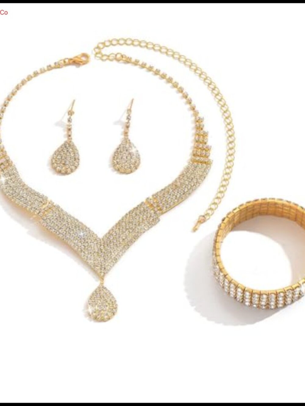 Rhinestone Waterdrop Jewelry Set Necklace Earrings Bracelet